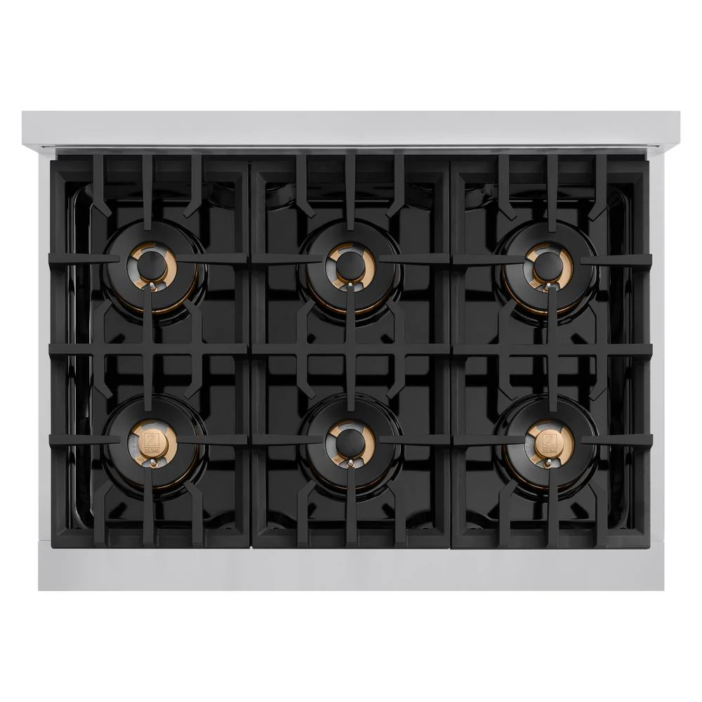 Autograph Edition 36 In. 5.2 Cu. Ft. Classic Dual Fuel Range With 6 Burner Duopro™ Cooktop And Electric Convection Oven In Stainless Steel And Champagne Bronze Accents PCDRZ36CB