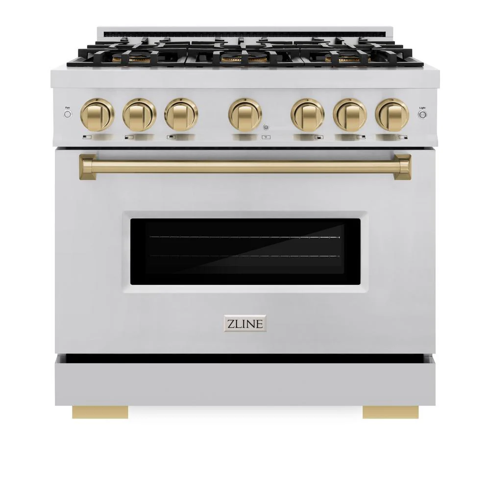 Autograph Edition 36 In. 5.2 Cu. Ft. Classic Dual Fuel Range With 6 Burner Duopro™ Cooktop And Electric Convection Oven In Stainless Steel And Champagne Bronze Accents PCDRZ36CB