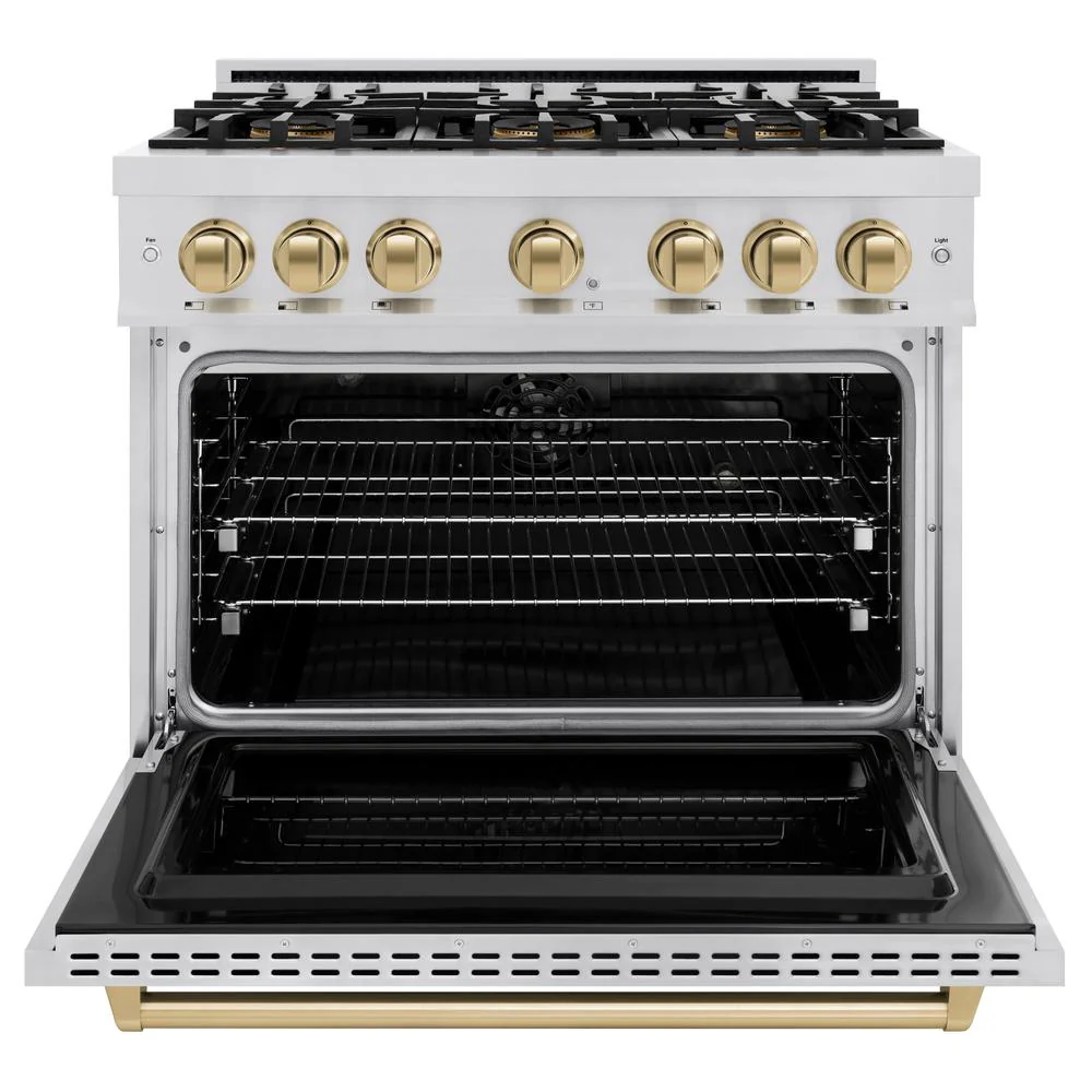 Autograph Edition 36 In. 5.2 Cu. Ft. Classic Dual Fuel Range With 6 Burner Duopro™ Cooktop And Electric Convection Oven In Stainless Steel And Champagne Bronze Accents PCDRZ36CB