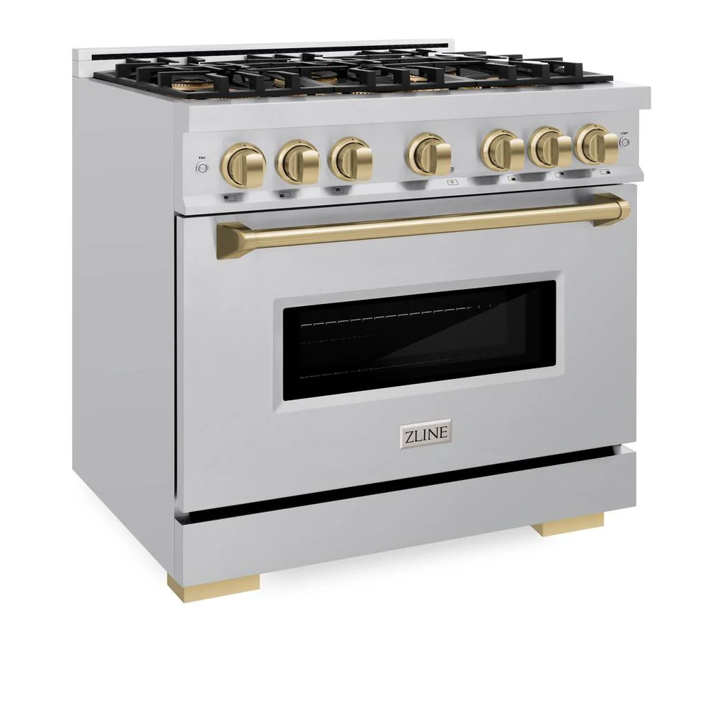 Autograph Edition 36 In. 5.2 Cu. Ft. Classic Dual Fuel Range With 6 Burner Duopro™ Cooktop And Electric Convection Oven In Stainless Steel And Champagne Bronze Accents PCDRZ36CB