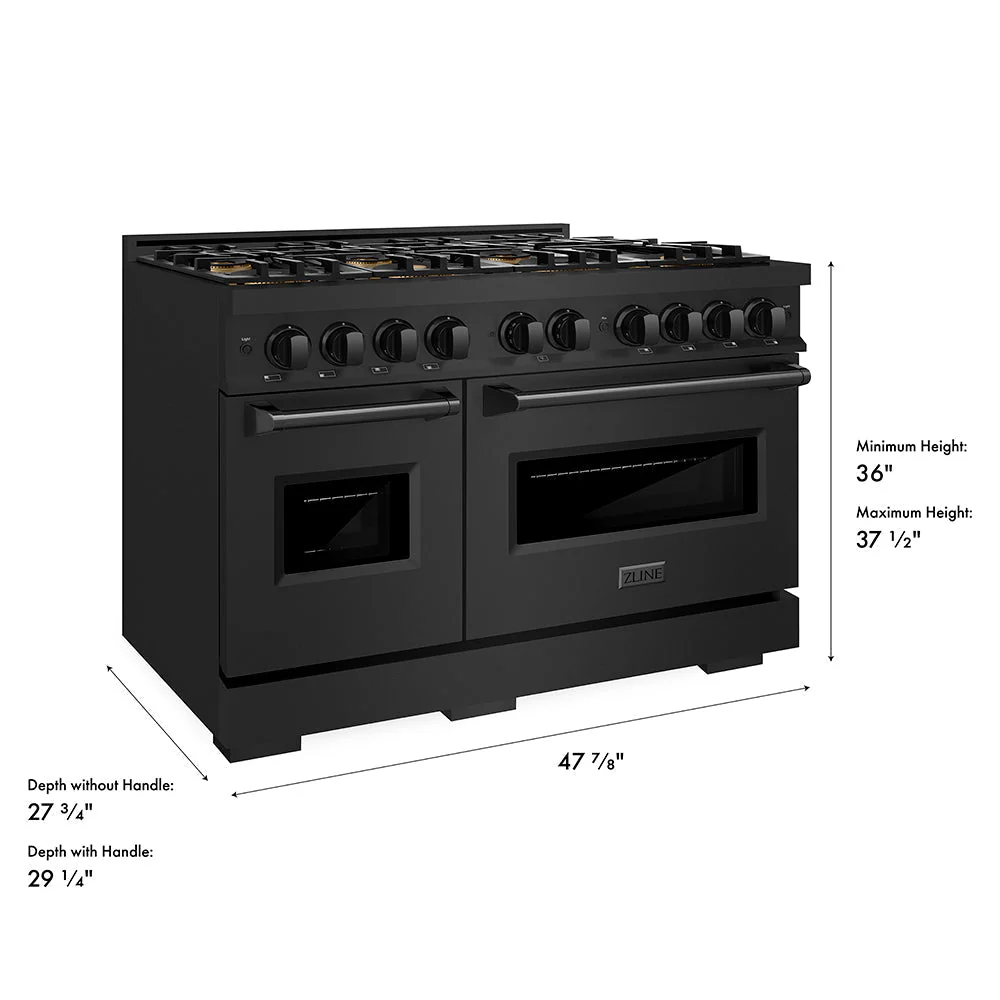 48 In. 6.7 Cu. Ft. Classic Gas Range With 8 Burner Duopro™ Cooktop And Dual Ovens In Black Stainless Steel PCGRB48