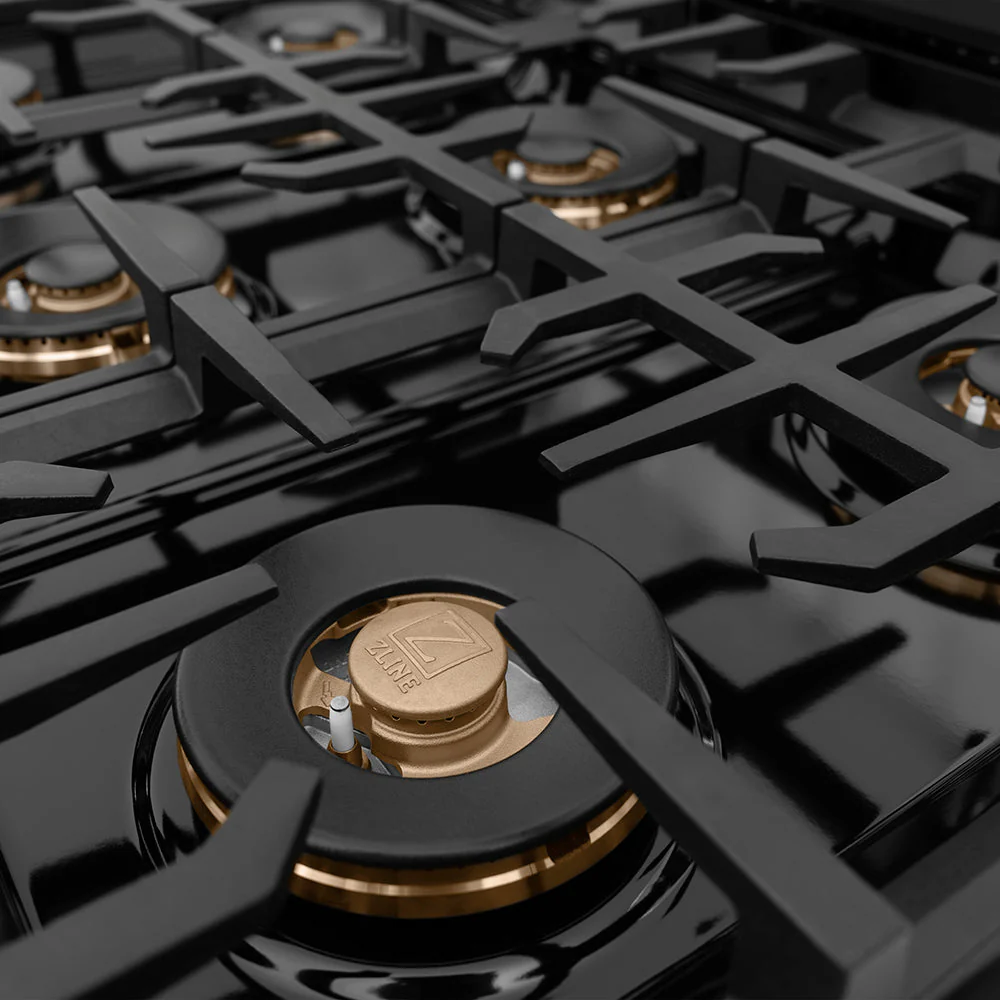 Autograph Edition 36 In. 5.2 Cu. Ft. Classic Gas Range With 6 Burner Duopro™ Cooktop And Convection Gas Oven In Black Stainless Steel And Champagne Bronze Accents PCGRBZ36CB