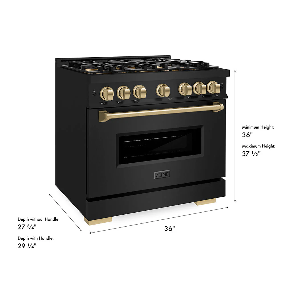 Autograph Edition 36 In. 5.2 Cu. Ft. Classic Gas Range With 6 Burner Duopro™ Cooktop And Convection Gas Oven In Black Stainless Steel And Champagne Bronze Accents PCGRBZ36CB