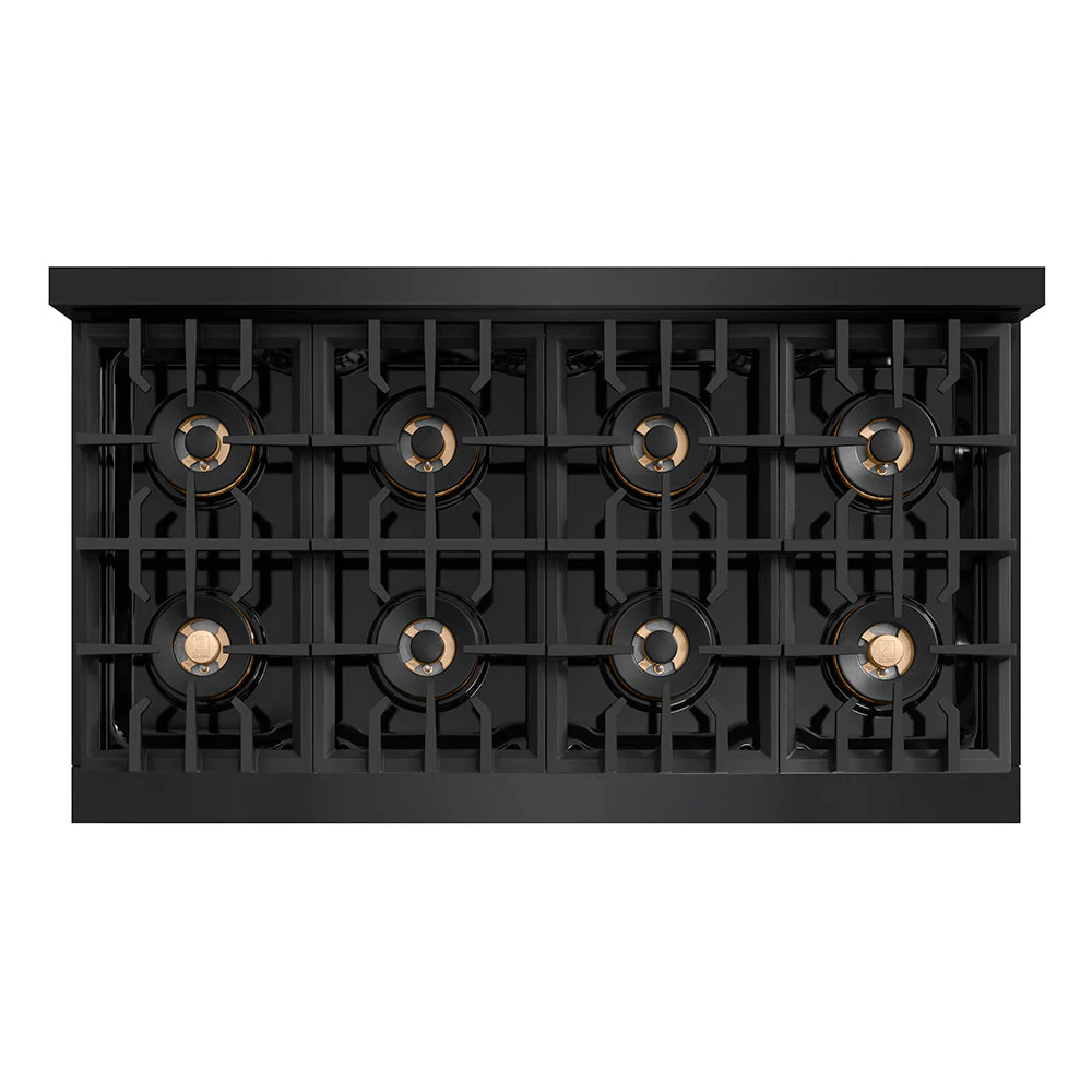 Autograph Edition 48 In. 6.7 Cu. Ft. Classic Gas Range With 8 Burner Duopro™ Cooktop And Dual Ovens In Black Stainless Steel And Champagne Bronze Accents PCGRBZ48CB