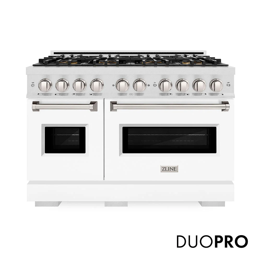 48 In. 6.7 Cu. Ft. Classic Gas Range With 8 Burner Duopro™ Cooktop And Dual Ovens In Satin Stainless Steel With White Matte Doors PCGRSWM48