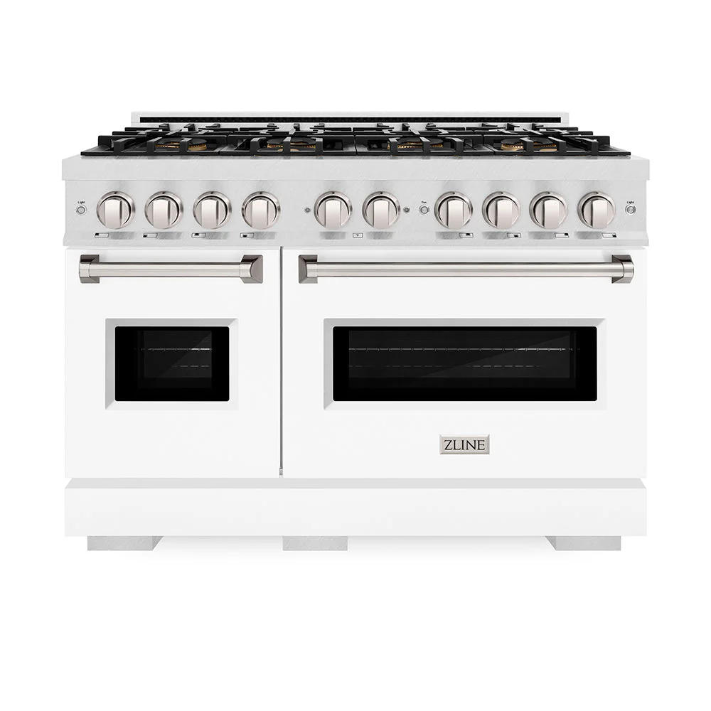 48 In. 6.7 Cu. Ft. Classic Gas Range With 8 Burner Duopro™ Cooktop And Dual Ovens In Satin Stainless Steel With White Matte Doors PCGRSWM48