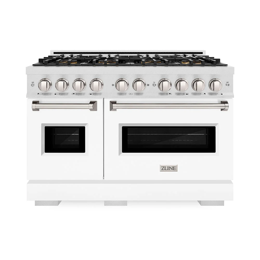 48 In. 6.7 Cu. Ft. Classic Gas Range With 8 Burner Duopro™ Cooktop And Dual Ovens In Satin Stainless Steel With White Matte Doors PCGRSWM48