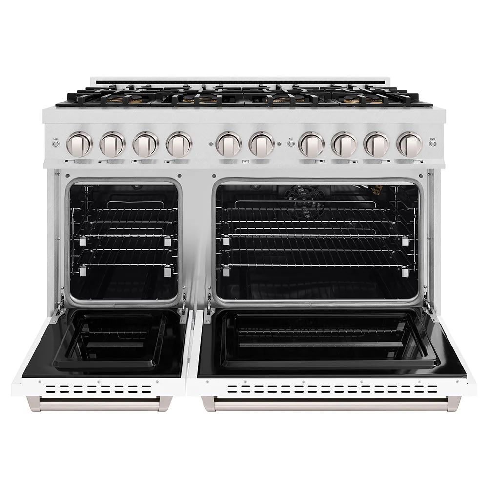 48 In. 6.7 Cu. Ft. Classic Gas Range With 8 Burner Duopro™ Cooktop And Dual Ovens In Satin Stainless Steel With White Matte Doors PCGRSWM48