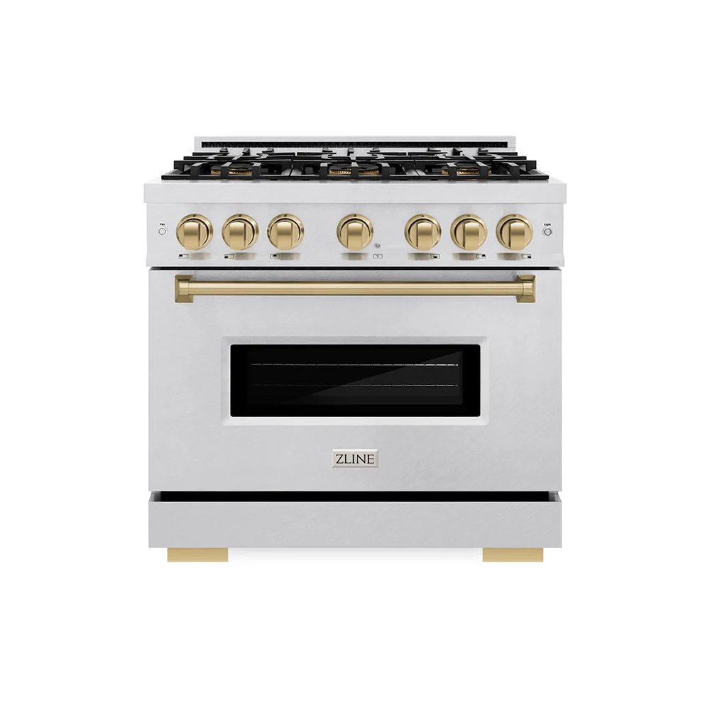 Autograph Edition 36 In. 5.2 Cu. Ft. Classic Gas Range With 6 Burner Duopro™ Cooktop And Convection Gas Oven In Satin Stainless Steel And Champagne Bronze Accents PCGRSZ36CB