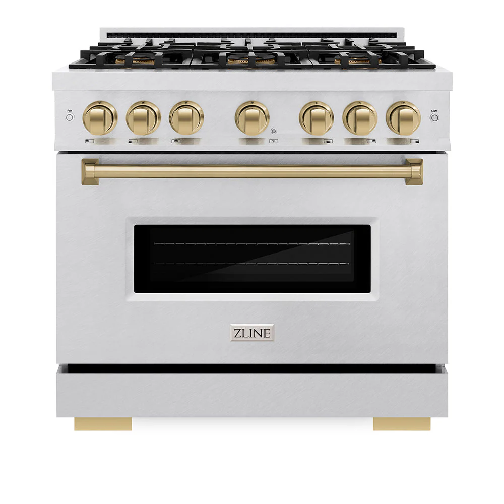 Autograph Edition 36 In. 5.2 Cu. Ft. Classic Gas Range With 6 Burner Duopro™ Cooktop And Convection Gas Oven In Satin Stainless Steel And Champagne Bronze Accents PCGRSZ36CB