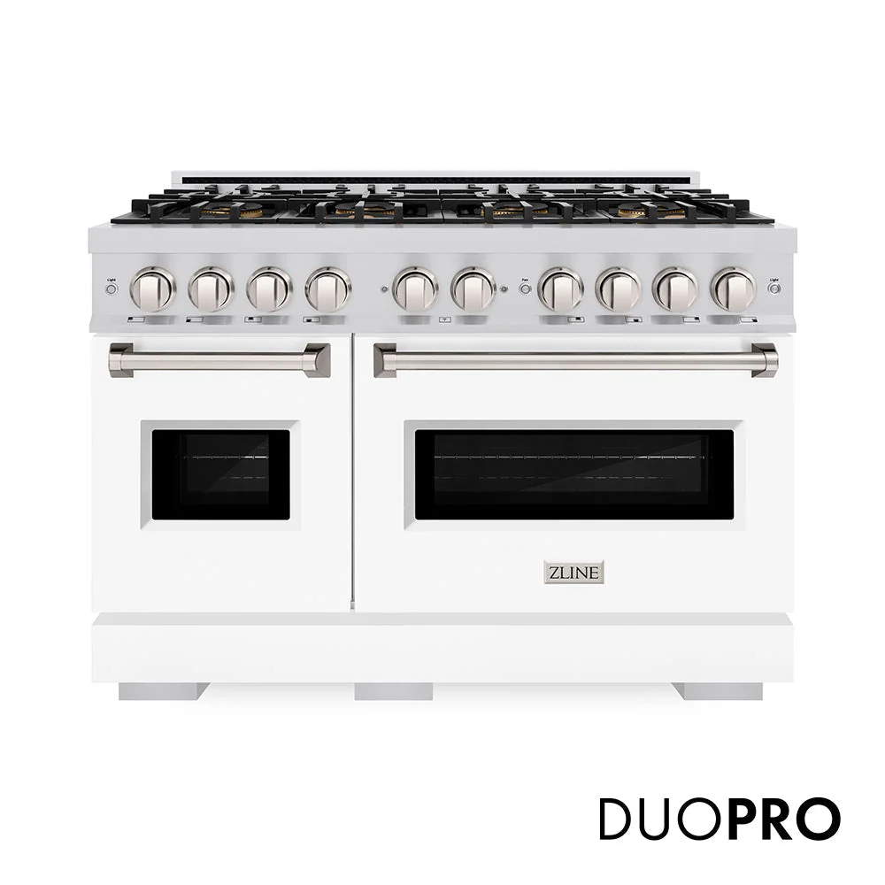 48 In. 6.7 Cu. Ft. Classic Gas Range With 8 Burner Duopro™ Cooktop And Dual Ovens With White Matte Doors PCGRWM48