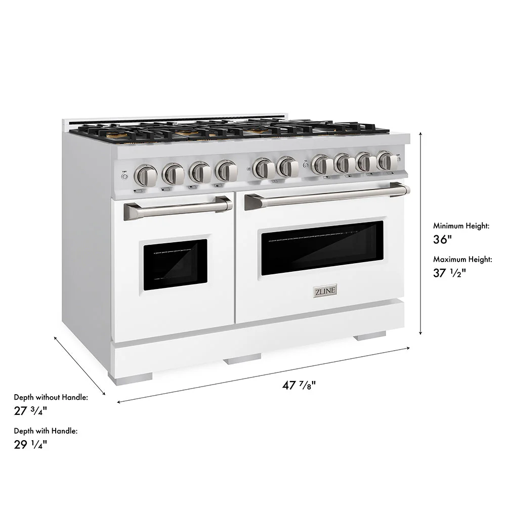 48 In. 6.7 Cu. Ft. Classic Gas Range With 8 Burner Duopro™ Cooktop And Dual Ovens With White Matte Doors PCGRWM48