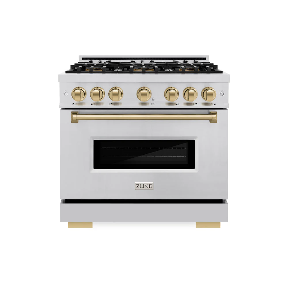 Autograph Edition 36 In. 5.2 Cu. Ft. Classic Gas Range With 6 Burner Duopro™ Cooktop And Convection Gas Oven In Stainless Steel And Champagne Bronze Accents PCGRZ36CB