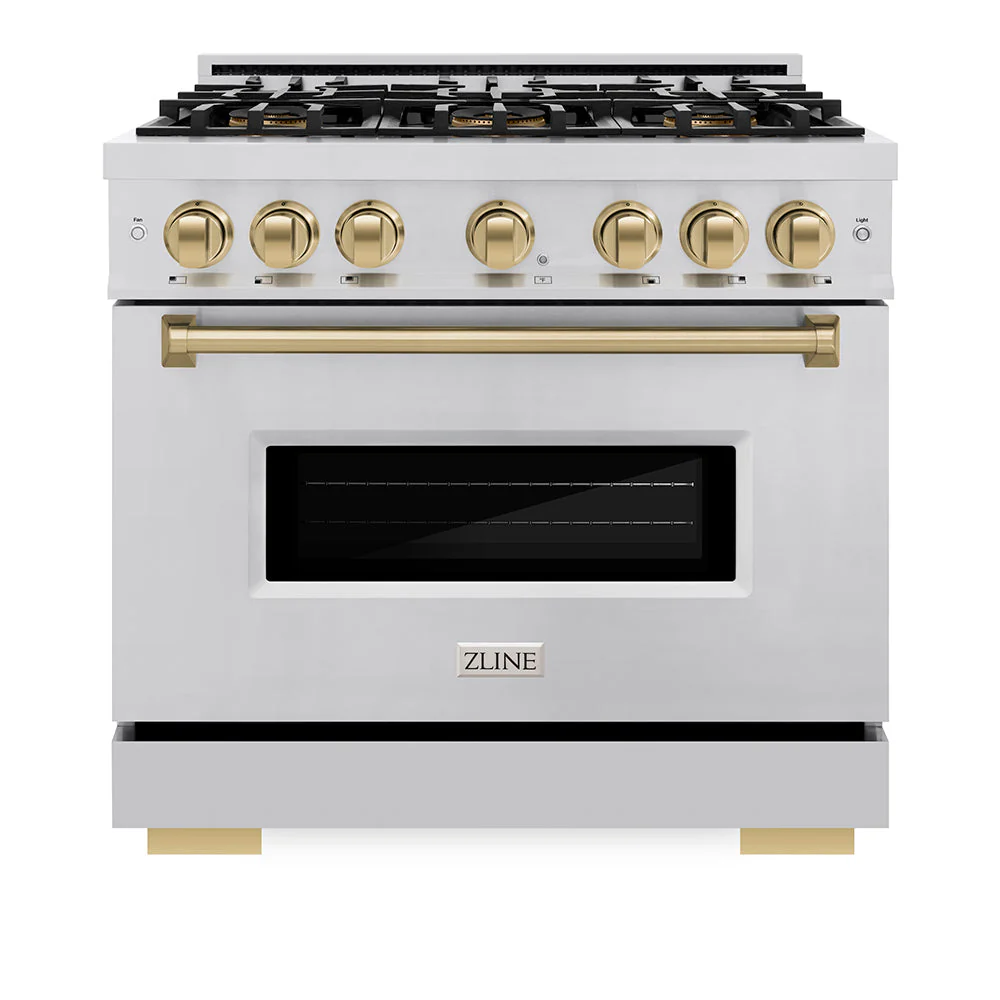 Autograph Edition 36 In. 5.2 Cu. Ft. Classic Gas Range With 6 Burner Duopro™ Cooktop And Convection Gas Oven In Stainless Steel And Champagne Bronze Accents PCGRZ36CB