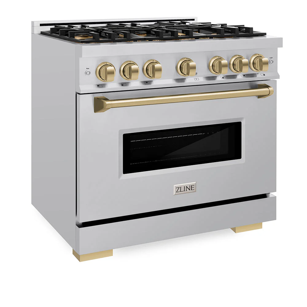 Autograph Edition 36 In. 5.2 Cu. Ft. Classic Gas Range With 6 Burner Duopro™ Cooktop And Convection Gas Oven In Stainless Steel And Champagne Bronze Accents PCGRZ36CB