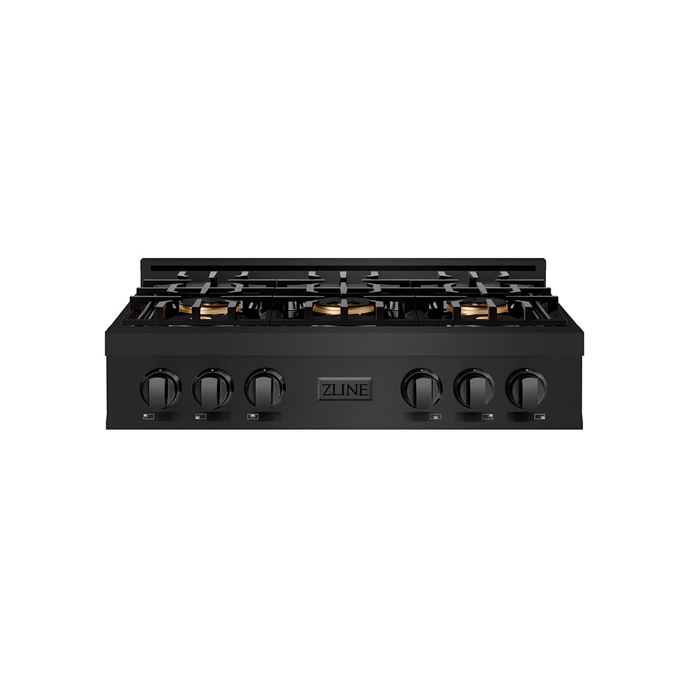 36 In. Classic Gas Rangetop With 6 Burner Duopro™ Cooktop In Black Stainless Steel PCRTB36
