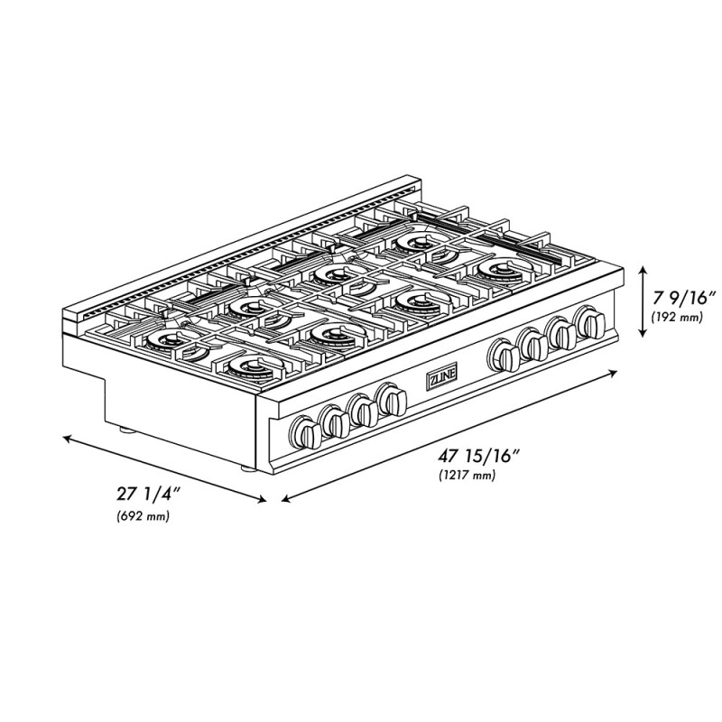 48 In. Classic Gas Rangetop With 8 Burner Duopro™ Cooktop In Black Stainless Steel PCRTB48