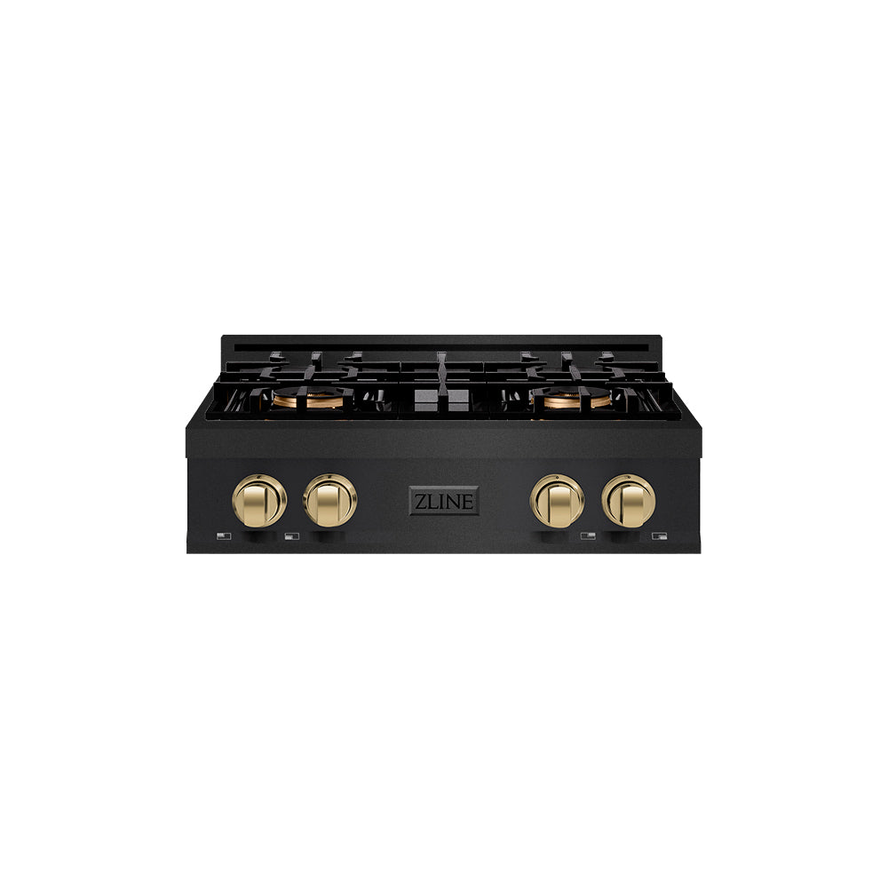 ZLINE Autograph Edition 30 in. Classic Gas Rangetop with 4 Burner DuoPro™ Cooktop in Black Stainless Steel and Champagne Bronze Accents (PCRTBZ-30-CB) PCRTBZ30CB