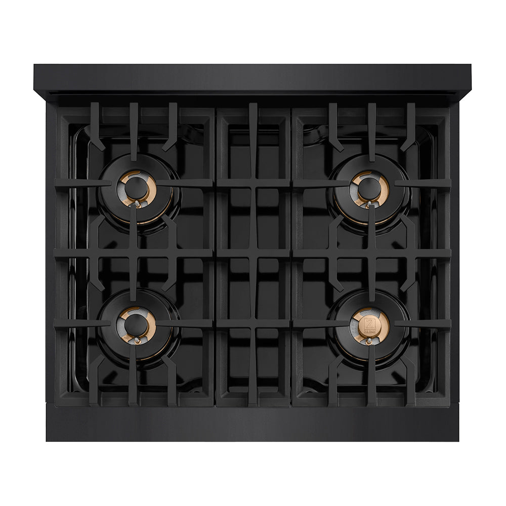 ZLINE Autograph Edition 30 in. Classic Gas Rangetop with 4 Burner DuoPro™ Cooktop in Black Stainless Steel and Champagne Bronze Accents (PCRTBZ-30-CB) PCRTBZ30CB