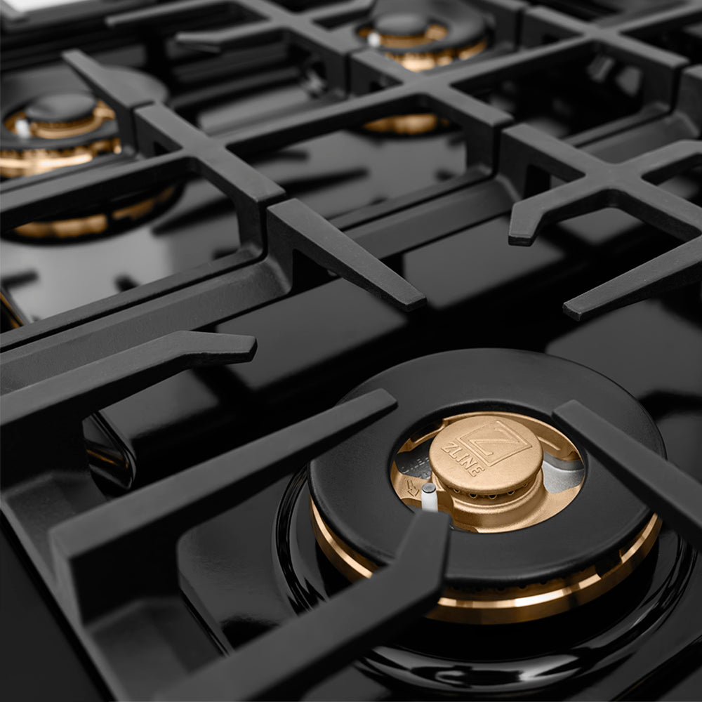 ZLINE Autograph Edition 30 in. Classic Gas Rangetop with 4 Burner DuoPro™ Cooktop in Black Stainless Steel and Champagne Bronze Accents (PCRTBZ-30-CB) PCRTBZ30CB