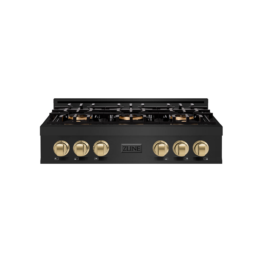 Autograph Edition 36 In. Classic Gas Rangetop With 6 Burner Duopro™ Cooktop In Black Stainless Steel And Champagne Bronze Accents PCRTBZ36CB
