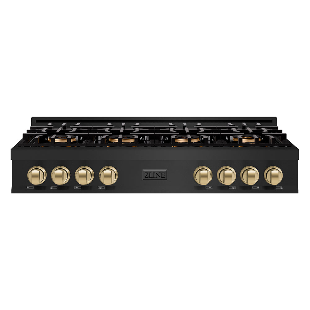 Autograph Edition 48 In. Classic Gas Rangetop With 8 Burner Duopro™ Cooktop In Black Stainless Steel And Champagne Bronze Accents PCRTBZ48CB