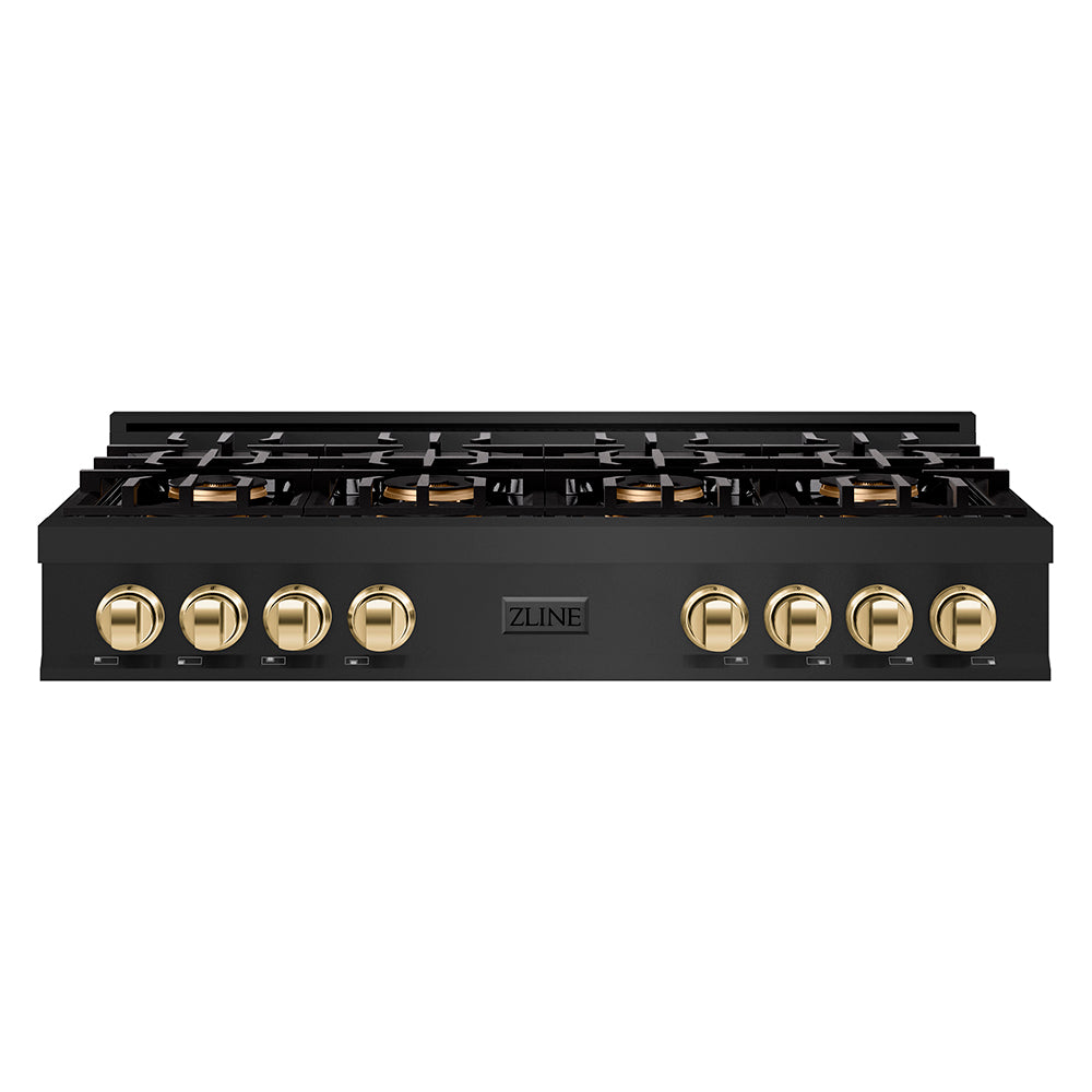 Autograph Edition 48 In. Classic Gas Rangetop With 8 Burner Duopro™ Cooktop In Black Stainless Steel And Polished Gold Accents PCRTBZ48G