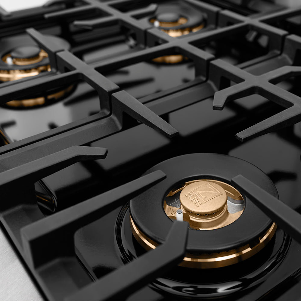 ZLINE Autograph Edition 30 in. Classic Gas Rangetop with 4 Burner DuoPro™ Cooktop in Satin Stainless Steel and Champagne Bronze Accents (PCRTSZ-30-CB) PCRTSZ30CB
