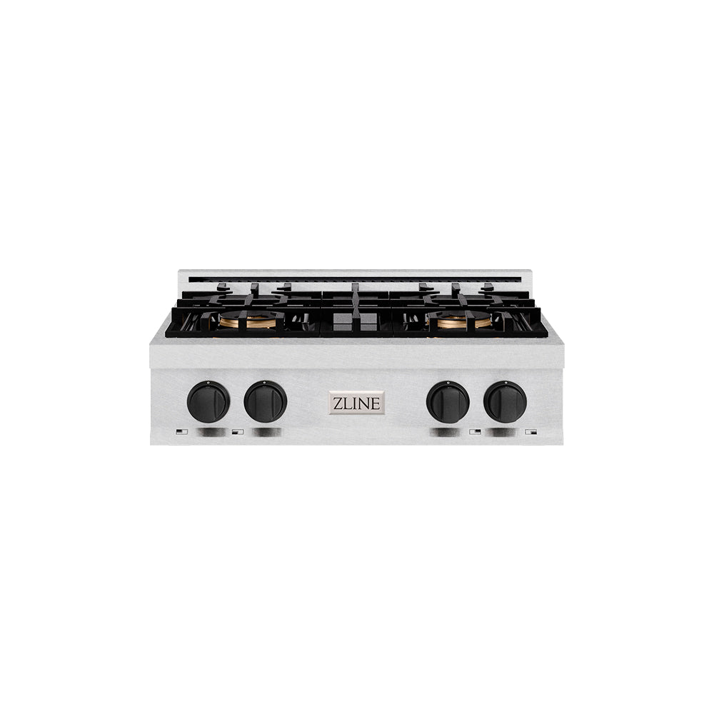 Autograph Edition 30 In. Classic Gas Rangetop With 4 Burner Duopro™ Cooktop In Satin Stainless Steel And Matte Black Accents PCRTSZ30MB