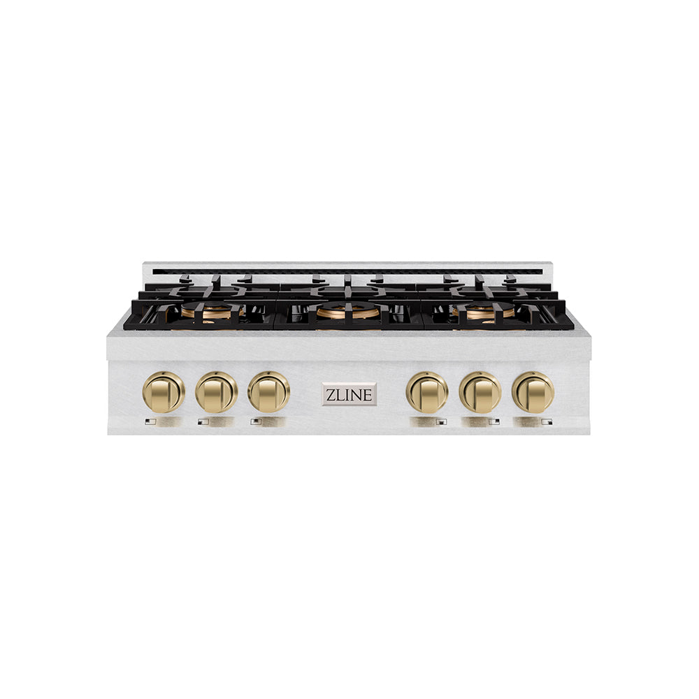 Autograph Edition 36 In. Classic Gas Rangetop With 6 Burner Duopro™ Cooktop In Satin Stainless Steel And Champagne Bronze Accents PCRTSZ36CB