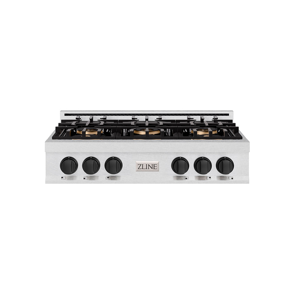 Autograph Edition 36 In. Classic Gas Rangetop With 6 Burner Duopro™ Cooktop In Satin Stainless Steel And Matte Black Accents PCRTSZ36MB