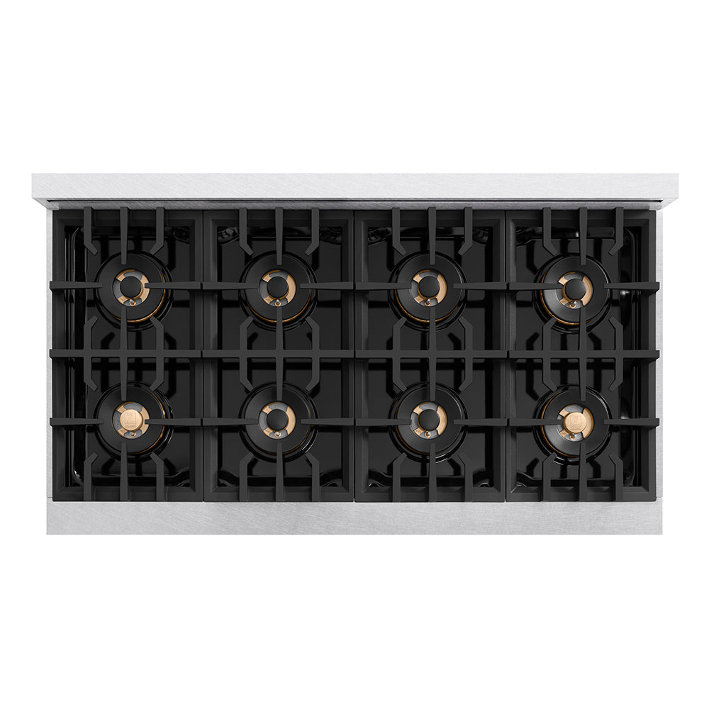 ZLINE Autograph Edition 48 in. Classic Gas Rangetop with 8 Burner DuoPro™ Cooktop in Satin Stainless Steel and Champagne Bronze Accents (PCRTSZ-48-CB) PCRTSZ48CB