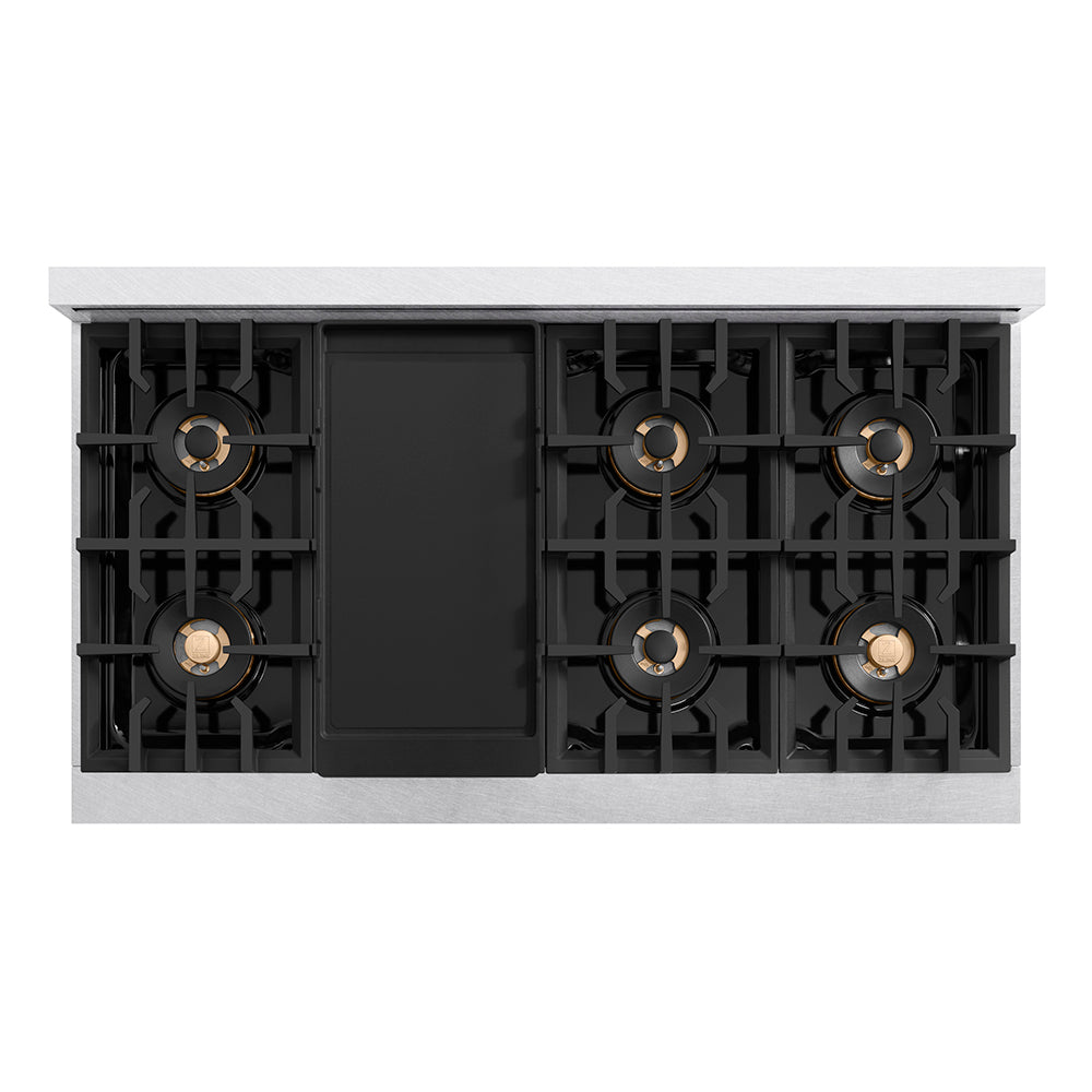 ZLINE Autograph Edition 48 in. Classic Gas Rangetop with 8 Burner DuoPro™ Cooktop in Satin Stainless Steel and Champagne Bronze Accents (PCRTSZ-48-CB) PCRTSZ48CB