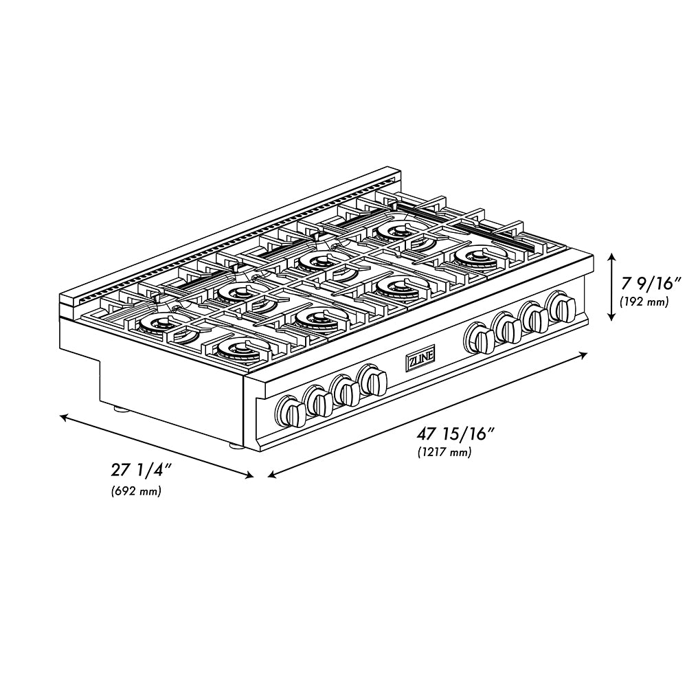 ZLINE Autograph Edition 48 in. Classic Gas Rangetop with 8 Burner DuoPro™ Cooktop in Satin Stainless Steel and Champagne Bronze Accents (PCRTSZ-48-CB) PCRTSZ48CB