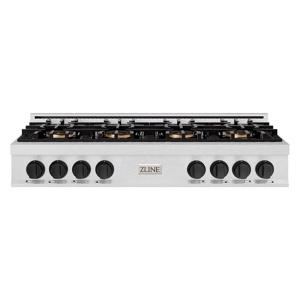 ZLINE Autograph Edition 48 in. Classic Gas Rangetop with 8 Burner DuoPro™ Cooktop in Satin Stainless Steel and Matte Black Accents (PCRTSZ-48-MB) PCRTSZ48MB