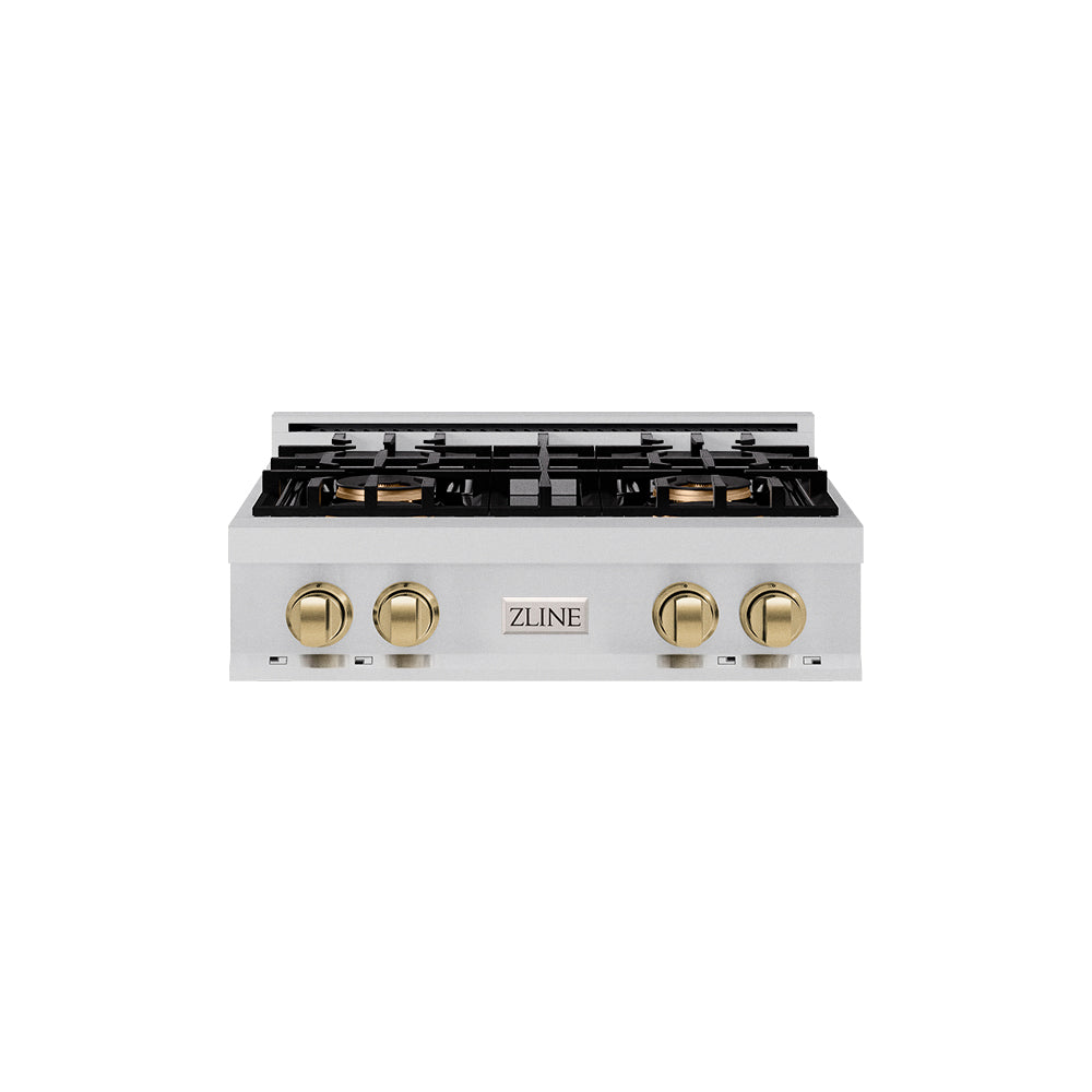 Autograph Edition 30 In. Classic Gas Rangetop With 4 Burner Duopro™ Cooktop In Stainless Steel And Champagne Bronze Accents PCRTZ30CB