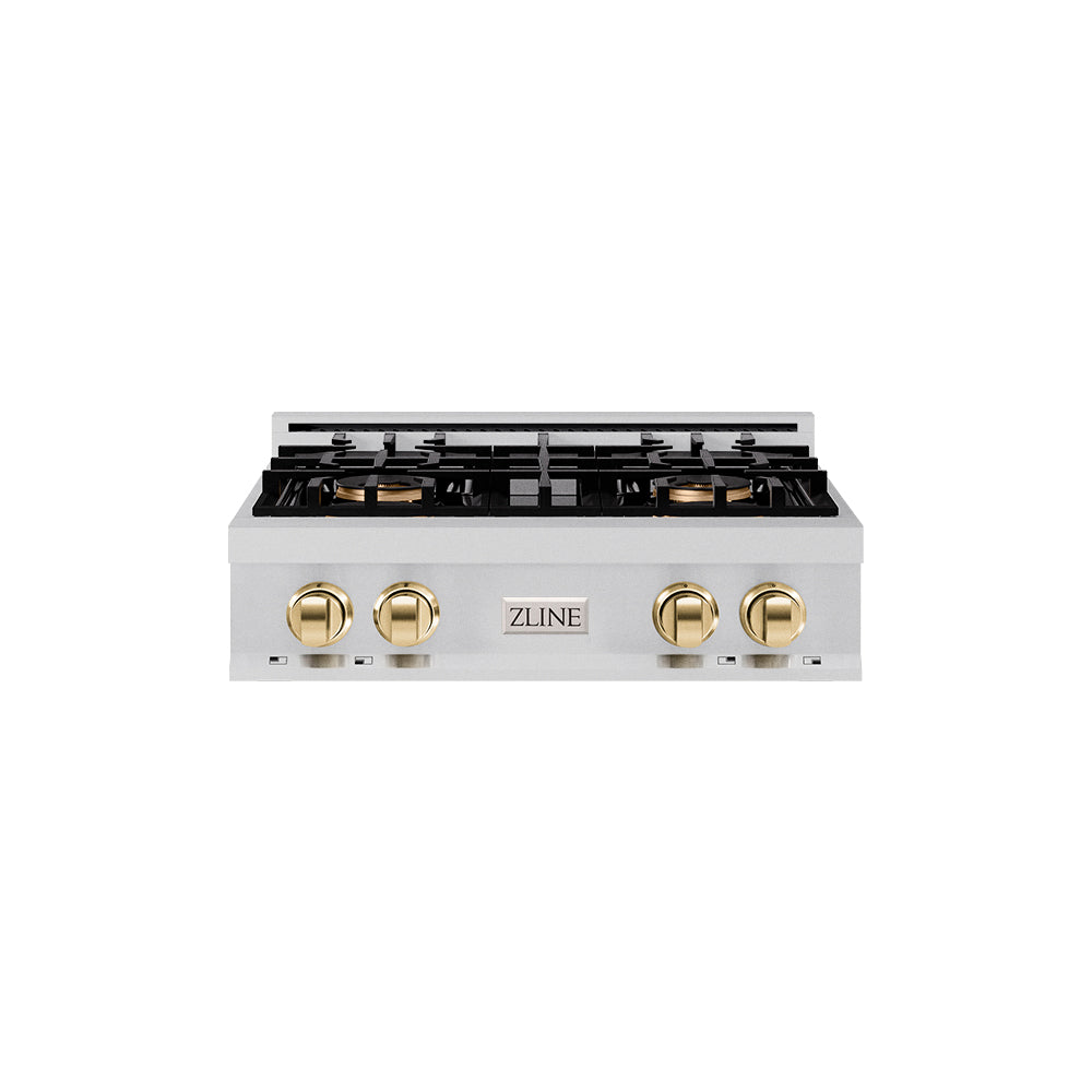 Autograph Edition 30 In. Classic Gas Rangetop With 4 Burner Duopro™ Cooktop In Stainless Steel And Polished Gold Accents PCRTZ30G