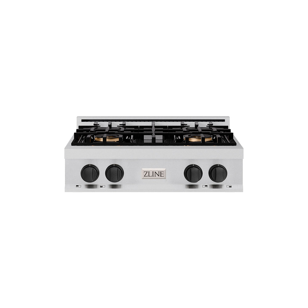 Autograph Edition 30 In. Classic Gas Rangetop With 4 Burner Duopro™ Cooktop In Stainless Steel And Matte Black Accents PCRTZ30MB