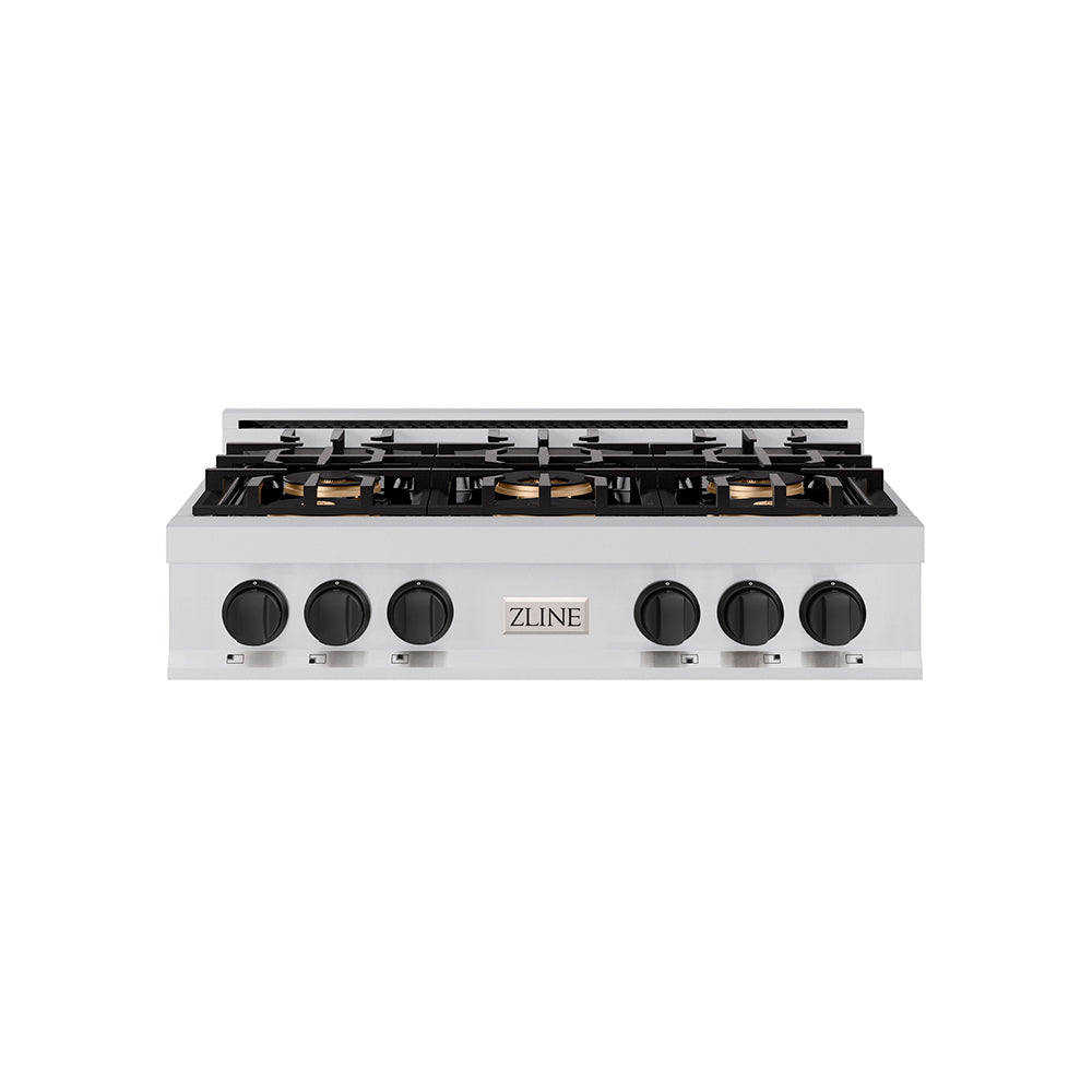 ZLINE Autograph Edition 36 in. Classic Gas Rangetop with 6 Burner DuoPro™ Cooktop in Stainless Steel and Matte Black Accents (PCRTZ-36-MB) PCRTZ36MB
