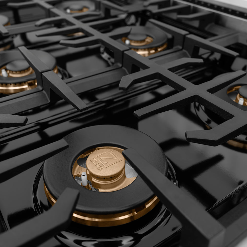 ZLINE Autograph Edition 36 in. Classic Gas Rangetop with 6 Burner DuoPro™ Cooktop in Stainless Steel and Matte Black Accents (PCRTZ-36-MB) PCRTZ36MB