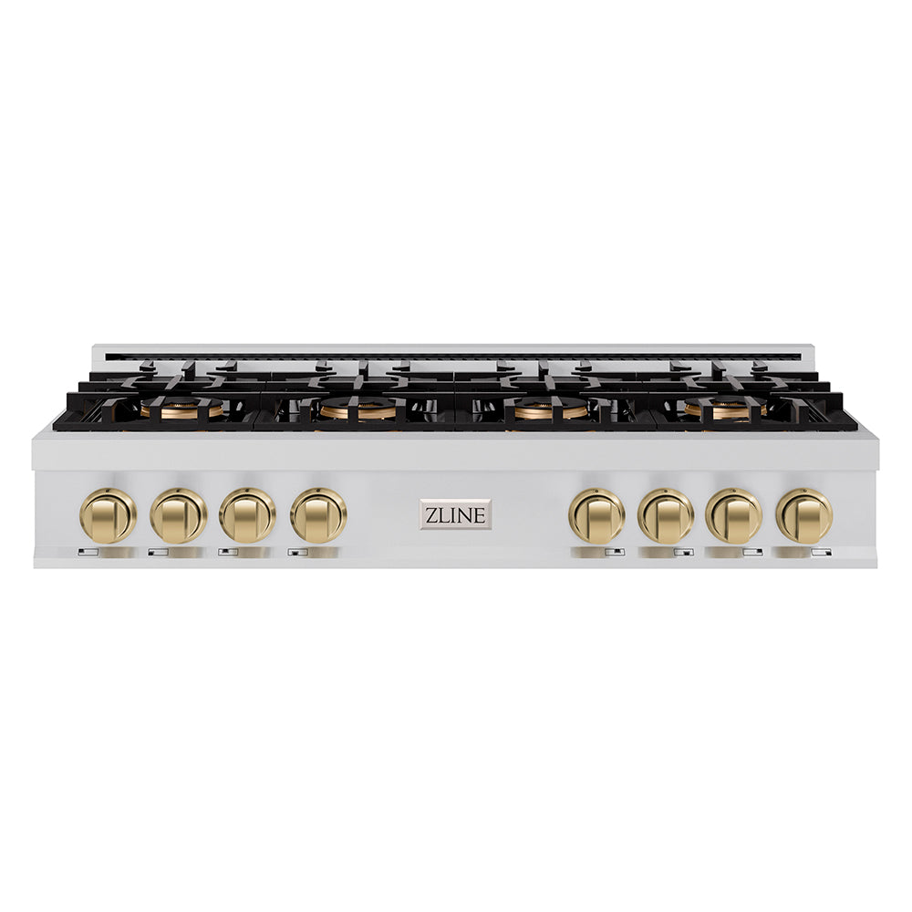 Autograph Edition 48 In. Classic Gas Rangetop With 8 Burner Duopro™ Cooktop In Stainless Steel And Champagne Bronze Accents PCRTZ48CB