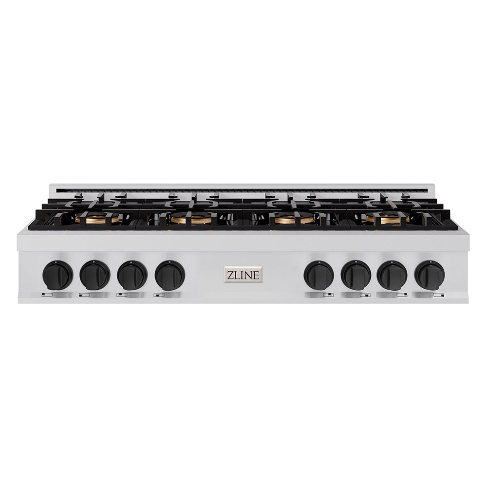 Autograph Edition 48 In. Classic Gas Rangetop With 8 Burner Duopro™ Cooktop In Stainless Steel And Matte Black Accents PCRTZ48MB