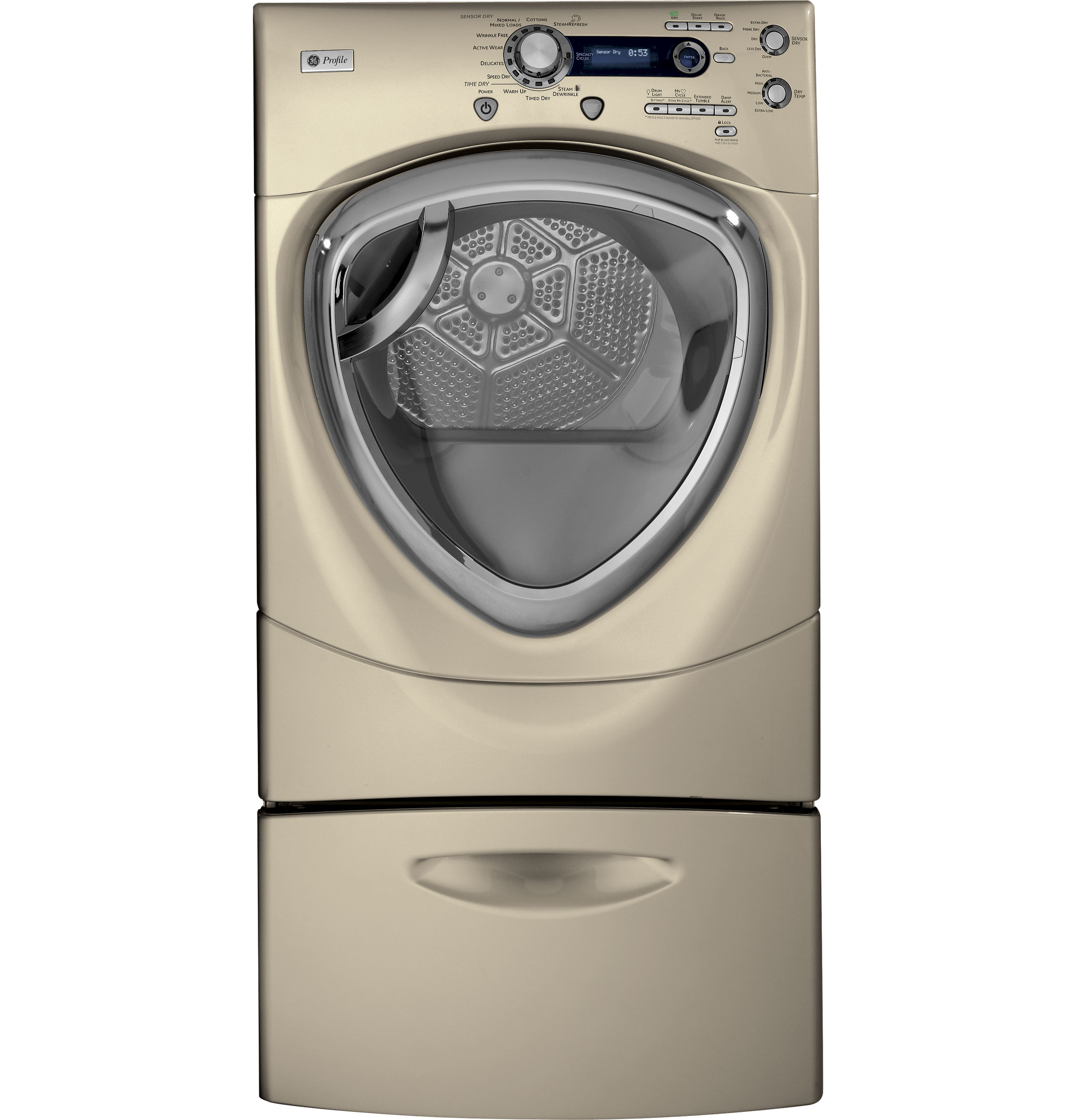 7.5 cu. ft. stainless steel capacity frontload dryer with Steam PFDS455ELMG