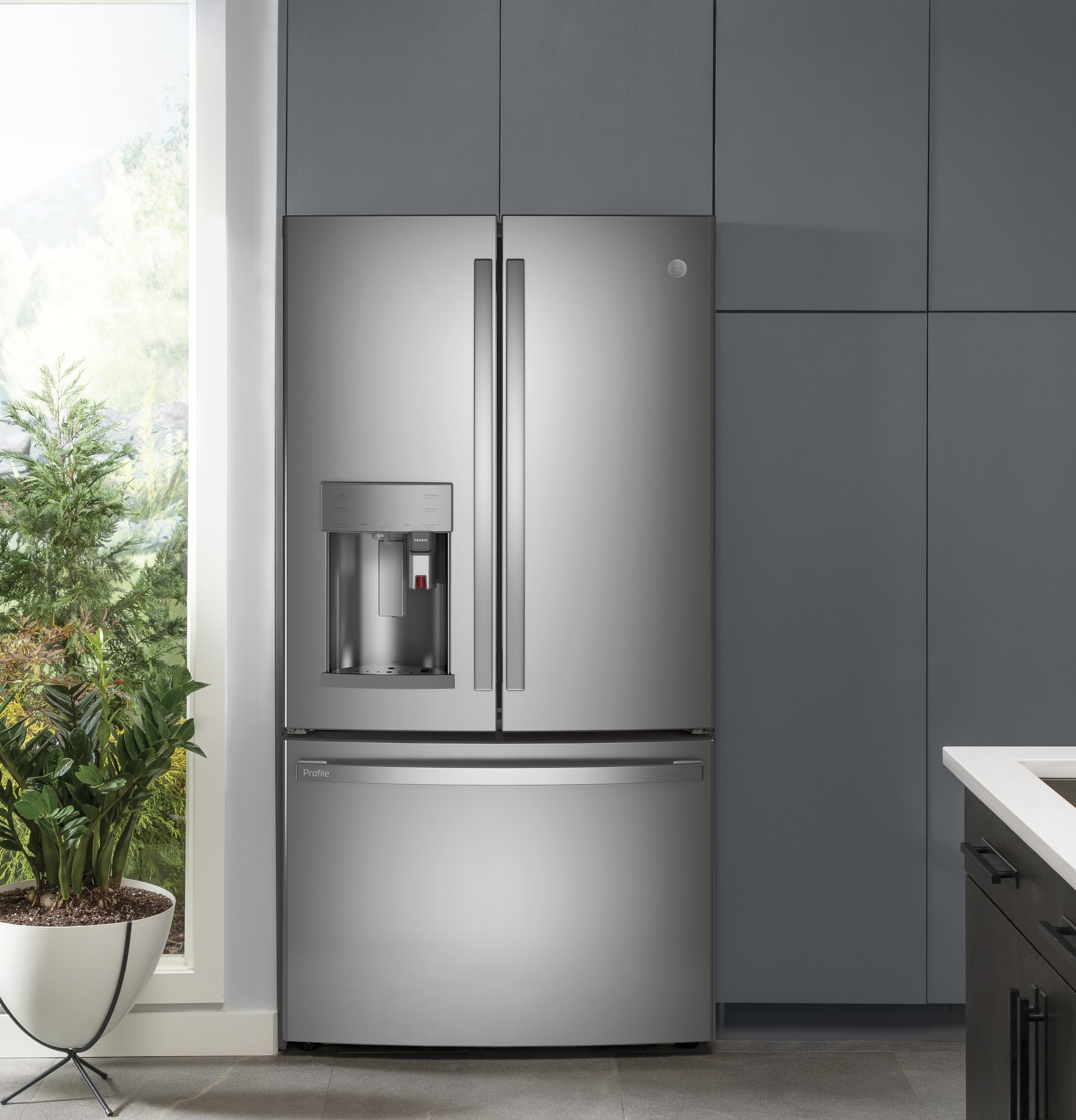 Series 27.7 Cu. Ft. Smart Fingerprint Resistant French-Door Refrigerator with Keurig K-Cup Brewing System PFE28PYNFS