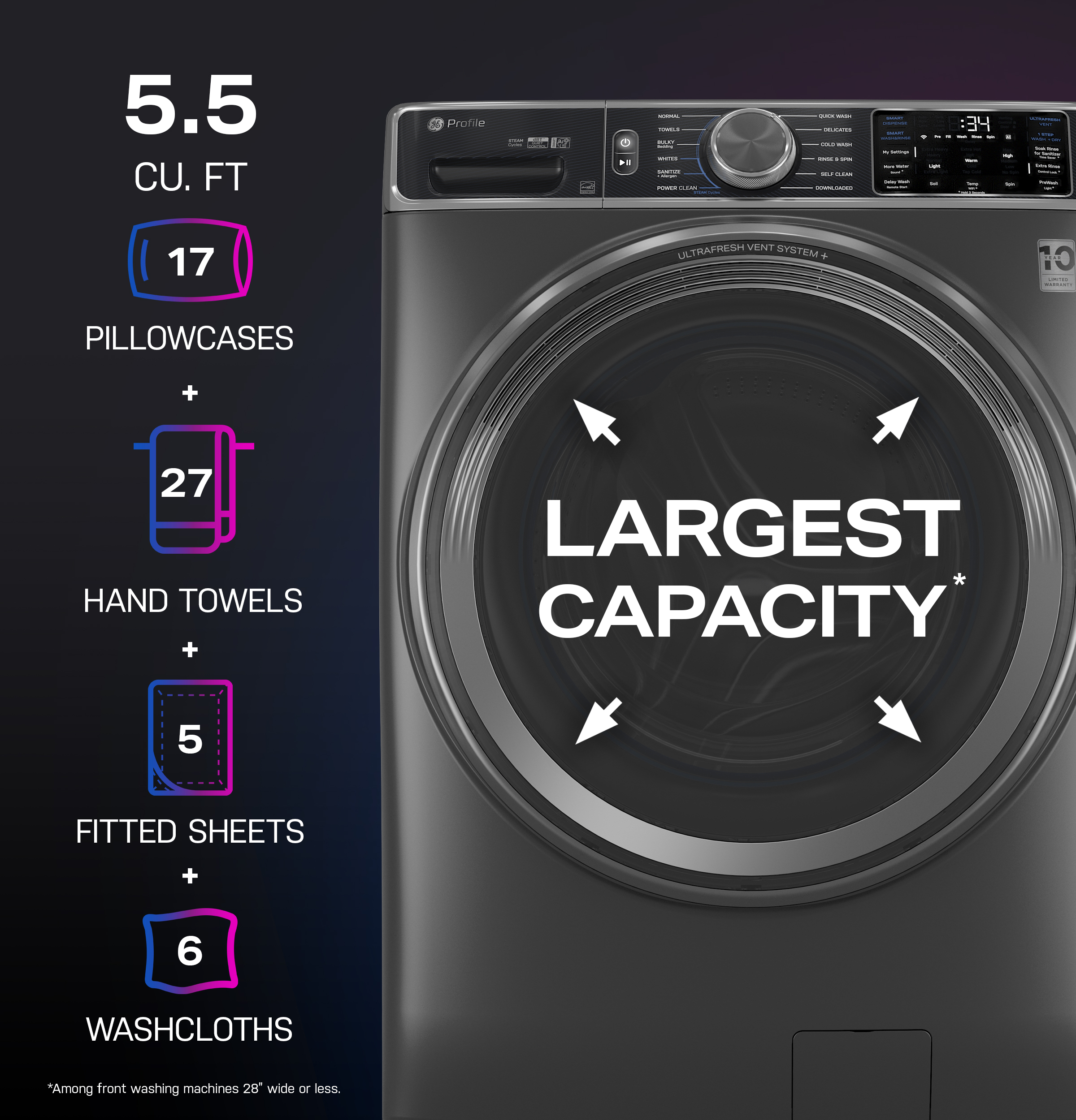 5.5 cu. ft. Capacity Smart Front Load Steam Washer with UltraFresh Vent System+ and Smart Wash & Smart Rinse view 13