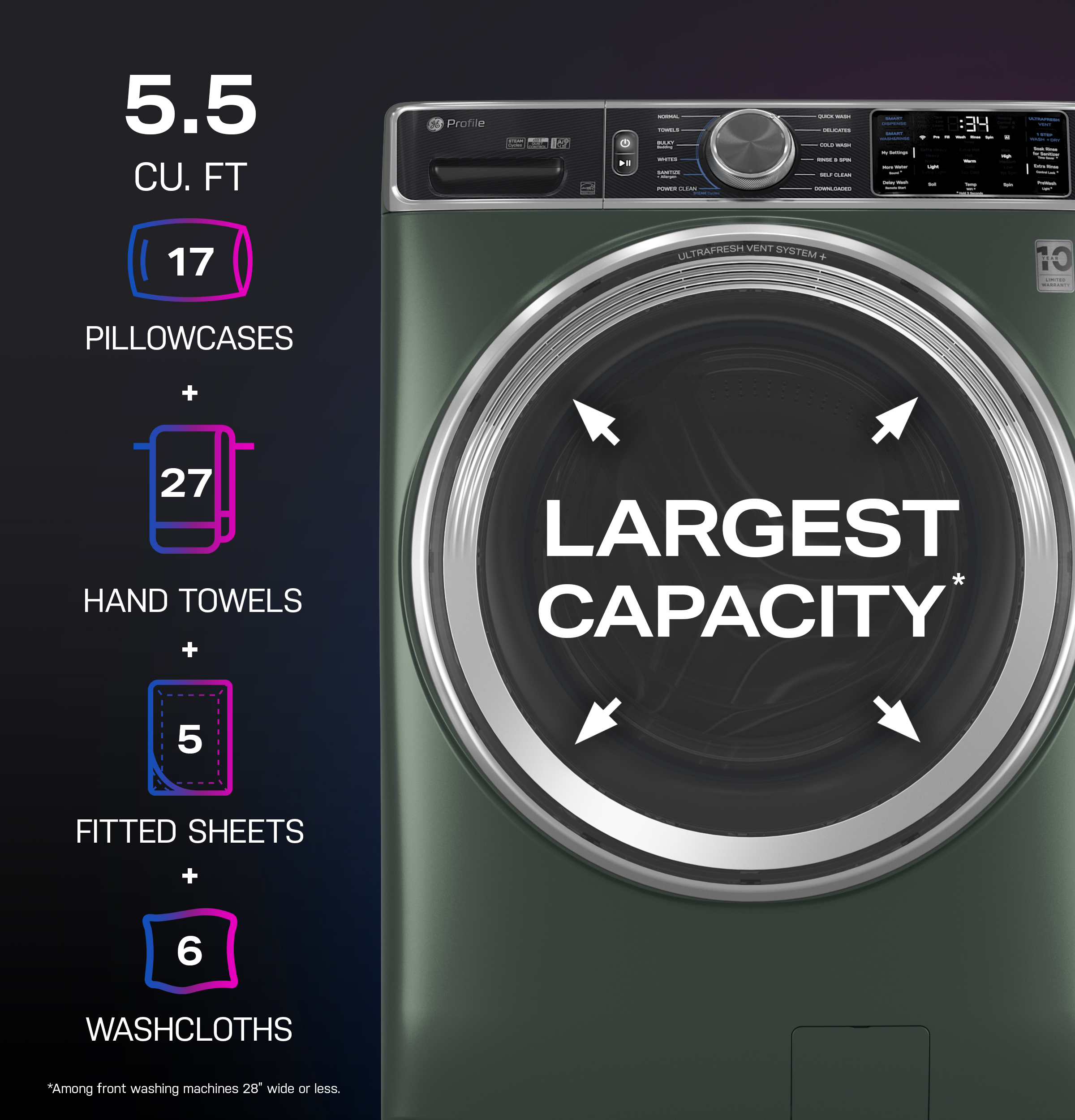 5.5 cu. ft. Capacity Smart Front Load Steam Washer with UltraFresh Vent System+ and Smart Wash & Smart Rinse view 17