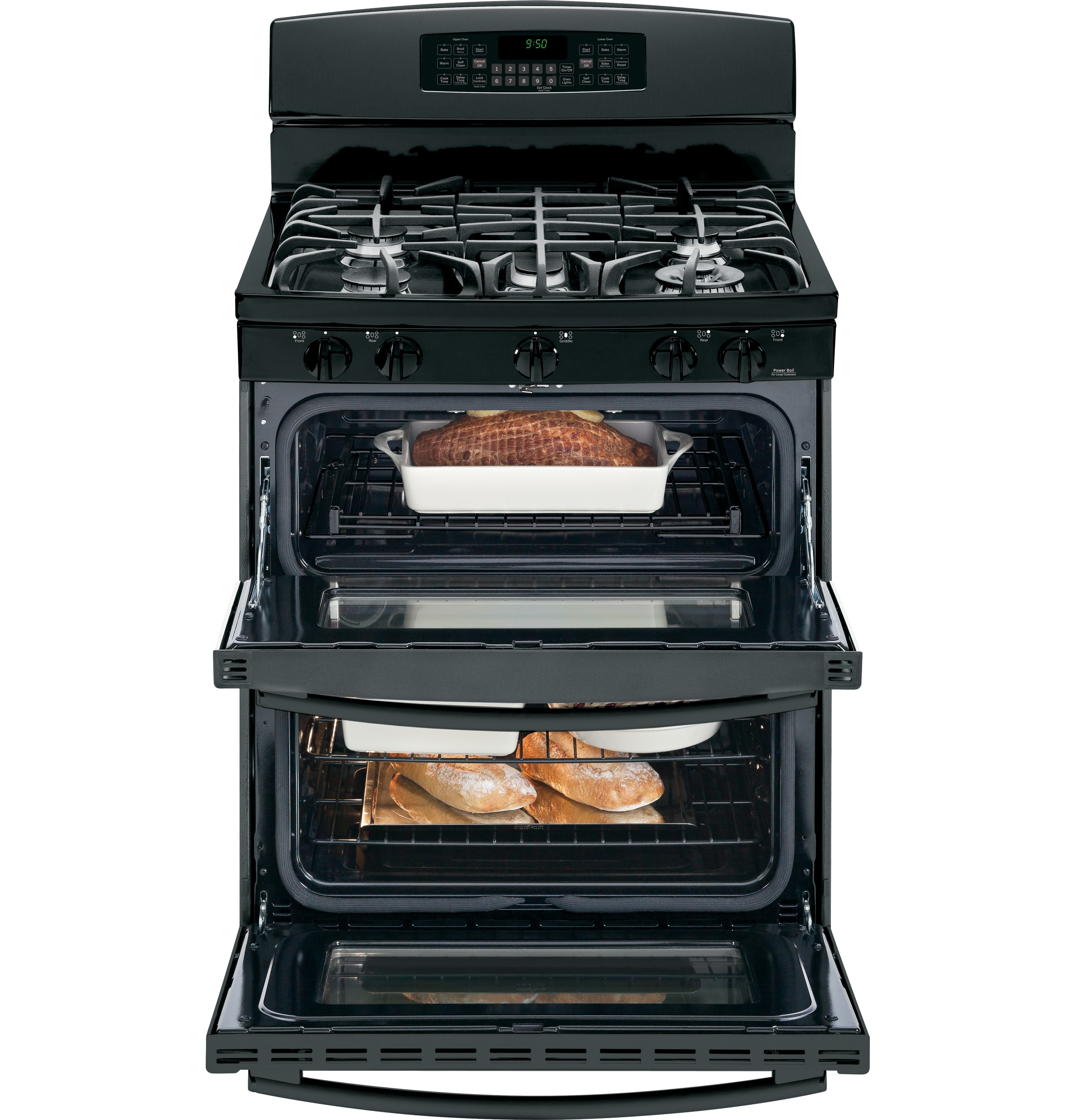Series 30" Free-Standing Gas Double Oven with Convection Range PGB950DEFBB, product image 3 of 10