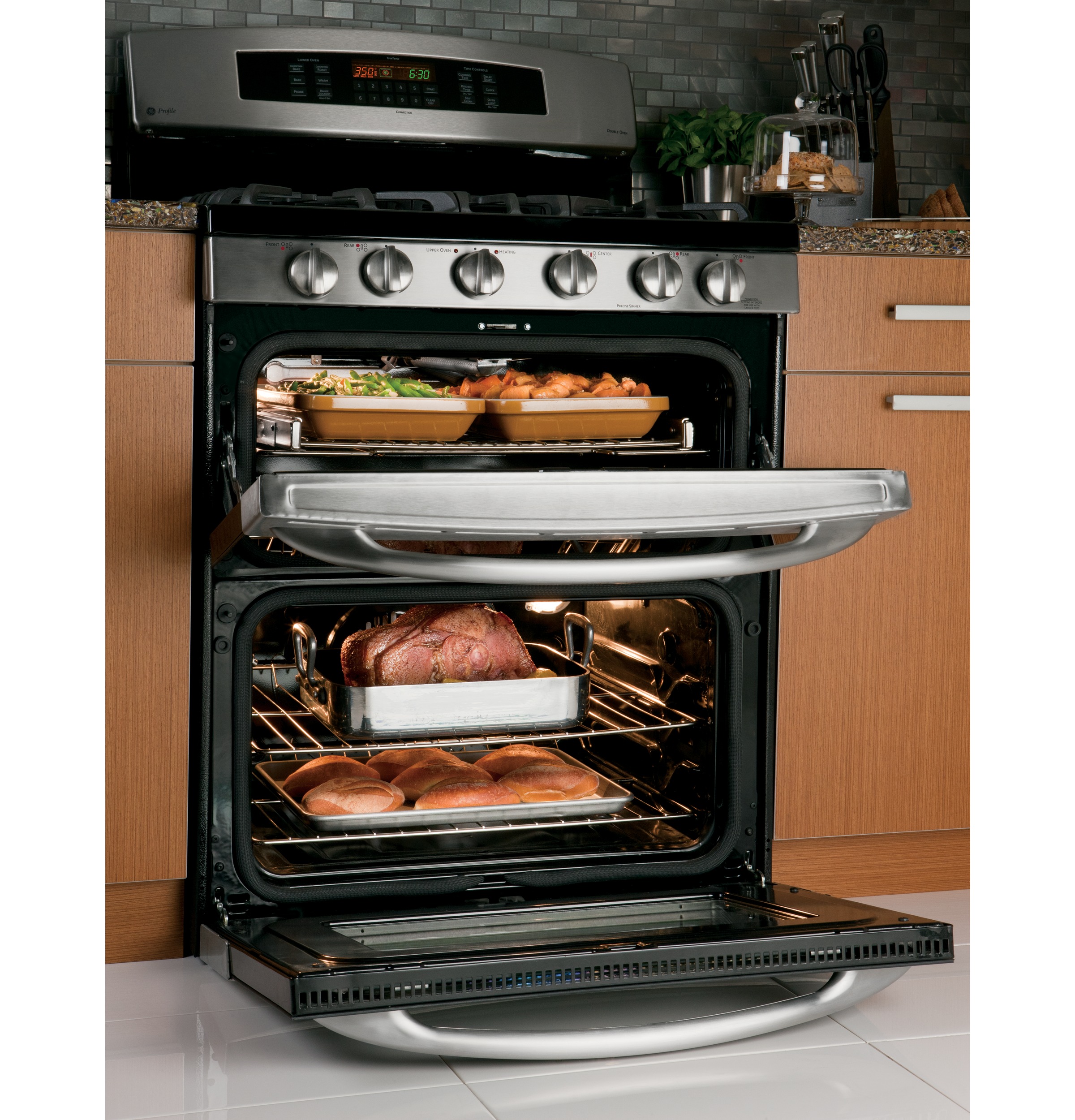 30" Free-Standing Gas Double Oven with Convection Range PGB995SETSS, product image 5 of 7