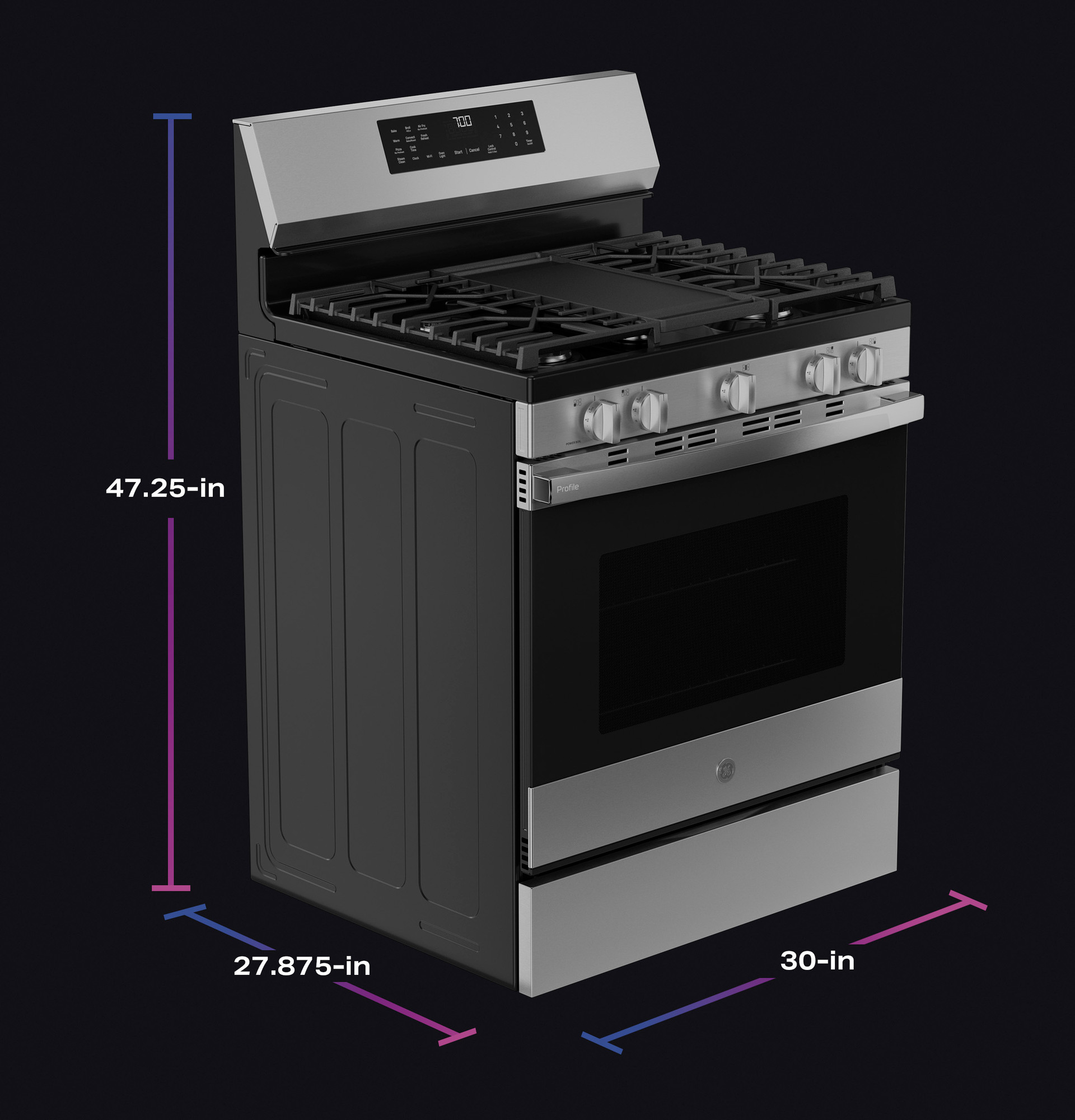 30” Smart Free-Standing Gas Convection Range with No Preheat Air Fry and EasyWash Oven Tray view 70