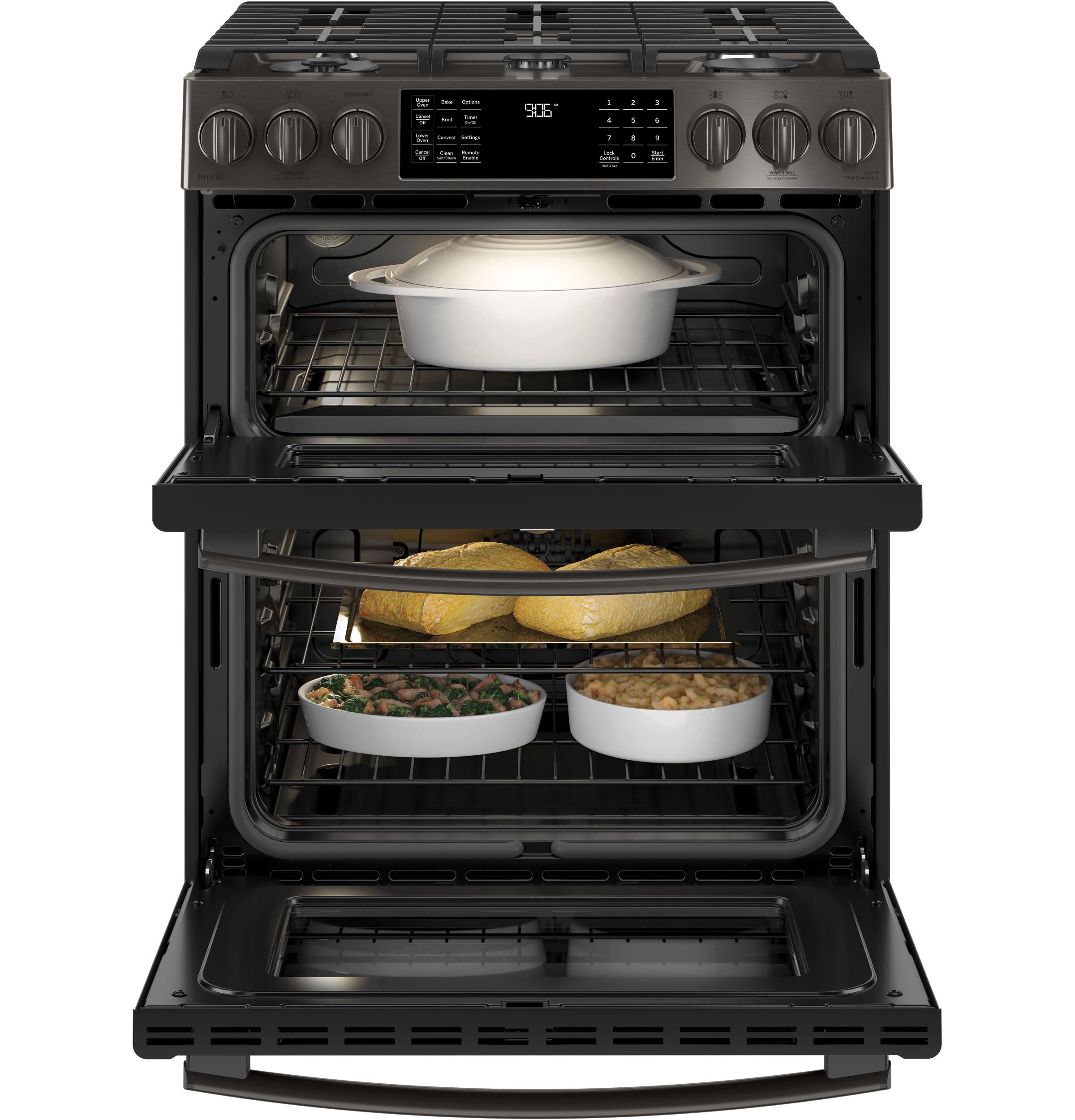 30" Smart Slide-In Front-Control Gas Double Oven Convection Range PGS960BELTS